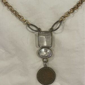 Bronze and Crystal Necklace with Bronze Coin Drop